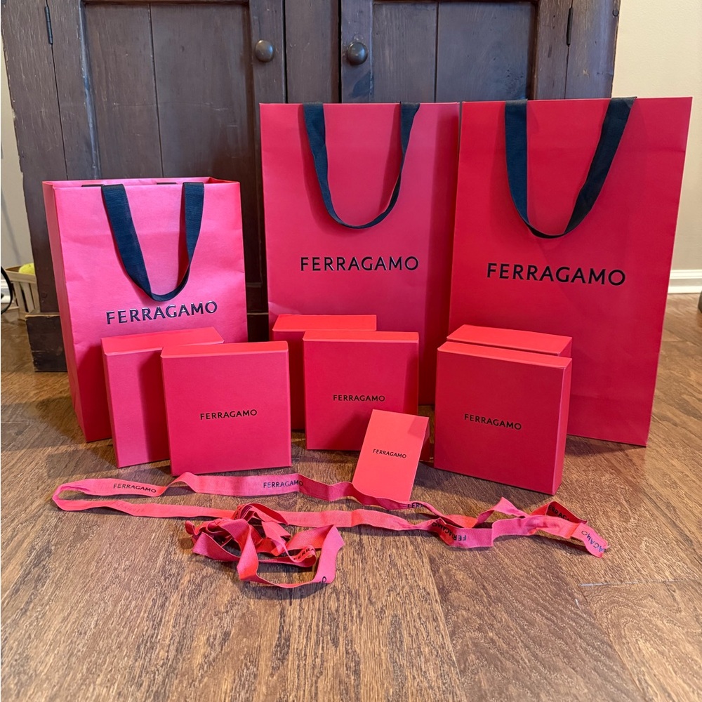 Authentic Salvatore Ferragamo Packaging: Boxes, Folio, Totes, and Ribbons